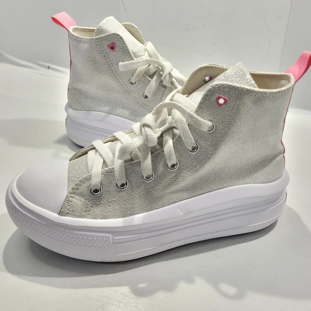 CONVERSE LITTLE GIRLS CHUCK TAYLOR ALL STAR MOVE SPARKLE PLATFORM HI TOP SHOE 3 - Picture 15 of 15